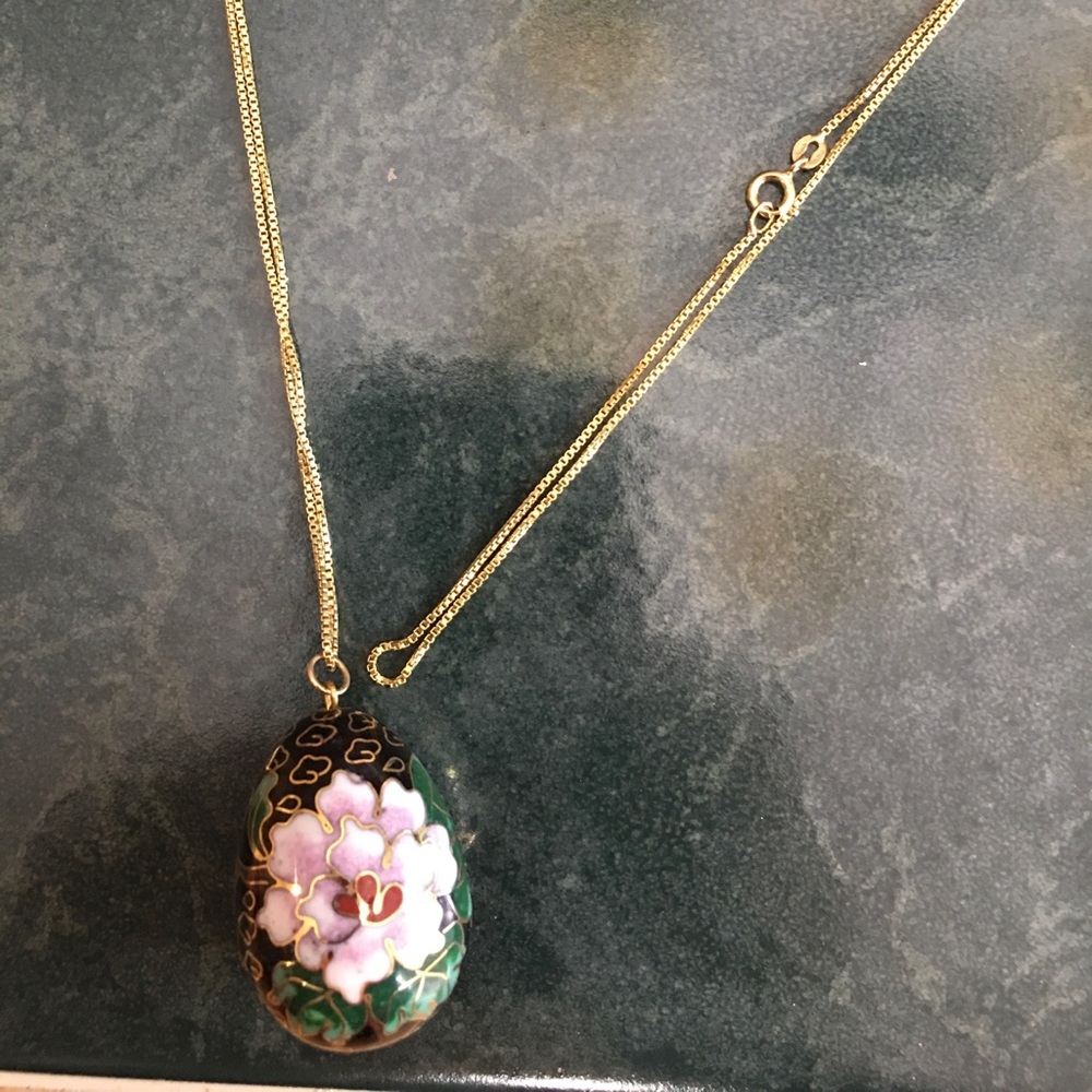 Cloisonné Egg Pendent with Gold plated Chain